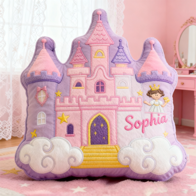 Personalized Cartoon Princess Cloud Castle with Name Graphic 3D Print Pillow Christmas Gift for Kids 