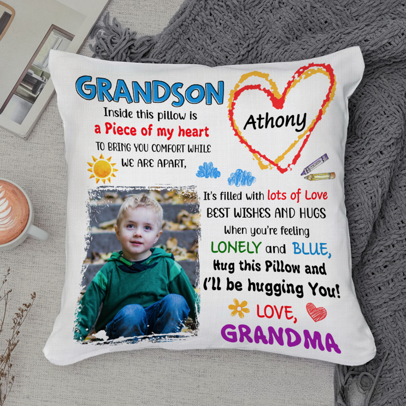 Personalized Grandson Photo Pillow Grandson Gifts from Grandma Inside This Pillow Is a Peace of My Heart Grandson Gifts