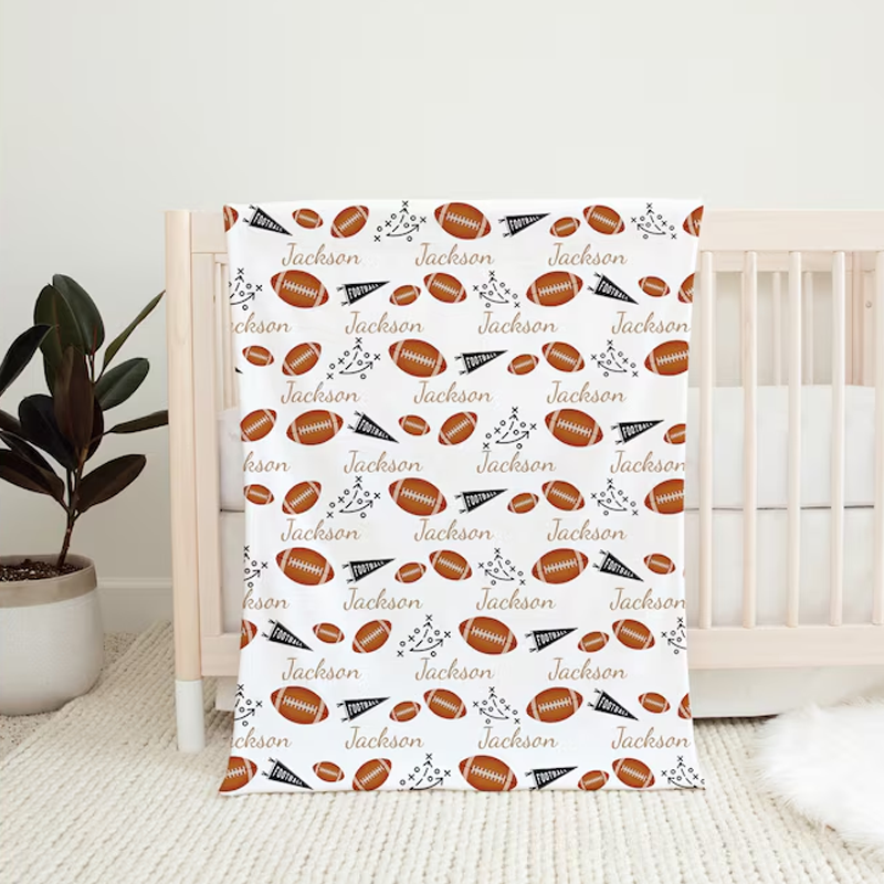 Personalized Shower Gift Sports Baby Blanket Set Name Soft Fleece Sport Design Perfect Baby Shower or Newborn Gift