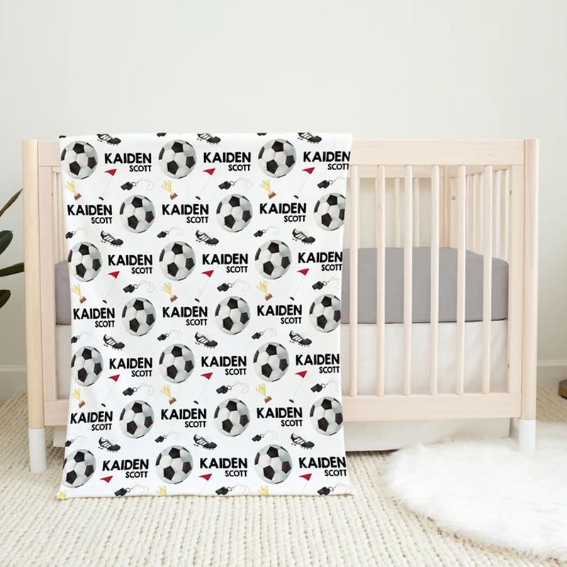 Personalized Soccer Baby Blanket Set Name Soft Fleece Sport Design Perfect Baby Shower Gift