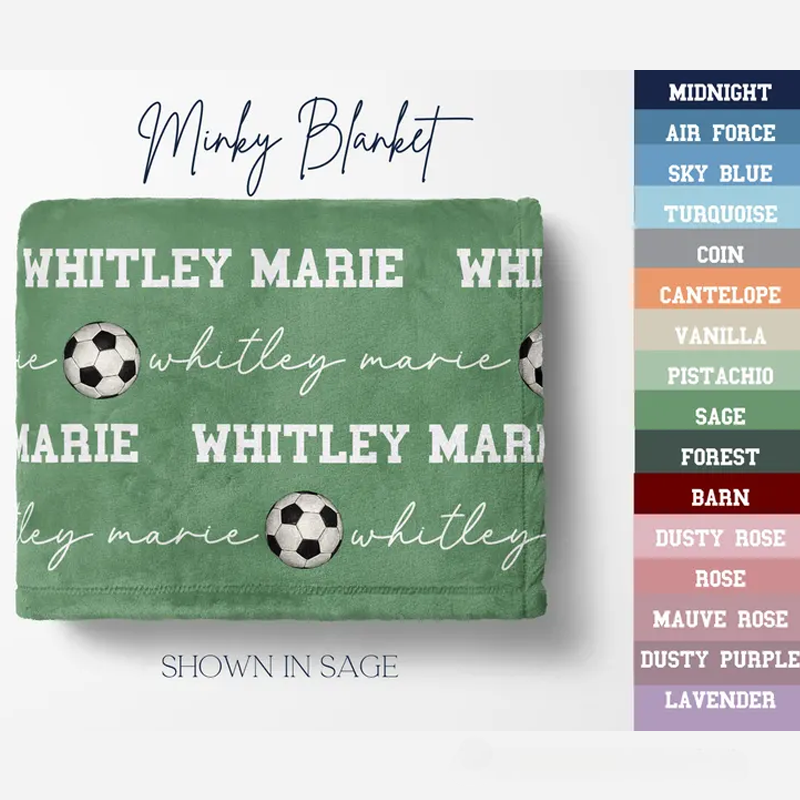 Personalized Soccer Baby Blanket Set Name Soft Fleece Sport Design Perfect Baby Shower or Newborn Gift