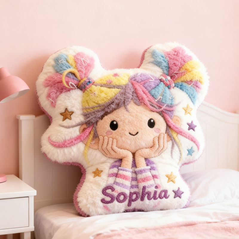 Personalized Cute Girl Initial Name Graphic 3D Print Pillow Christmas Gift for Kids Family