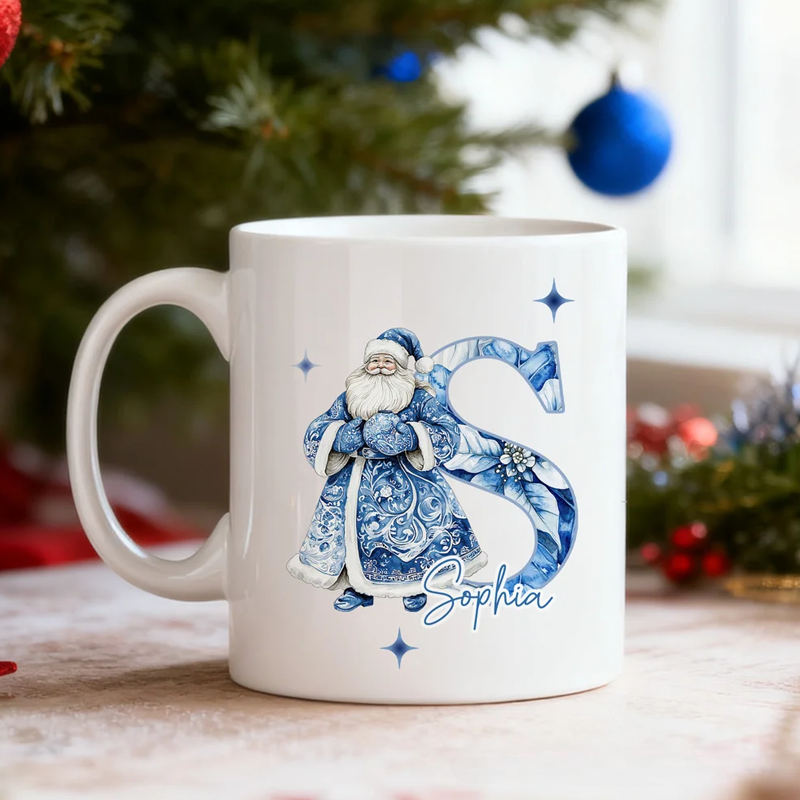 Personalized Toile De Jouy Snowman Santa Claus Nutcracker 11 oz 15 oz Ceramic Mug with Name Christmas Gift 