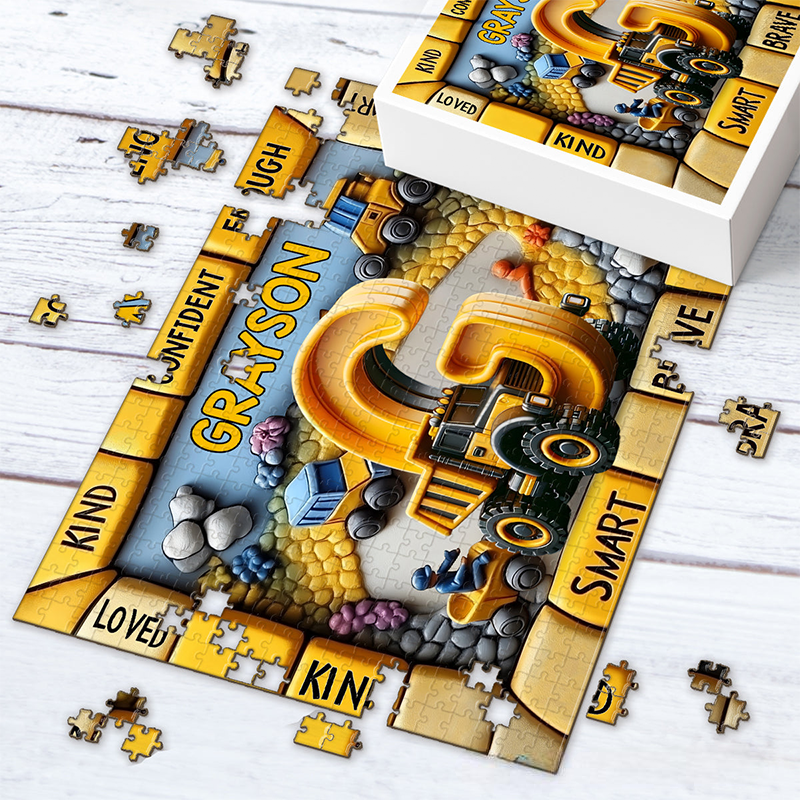 Personalized Kid Jigsaw Puzzle Construction Vehicles Letter Gift for Grankids 