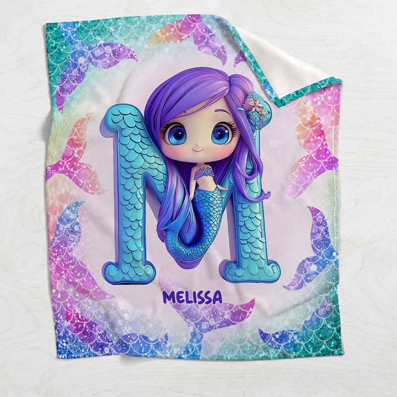 Personalized Adorable Mermaid Letter Kid Blanket