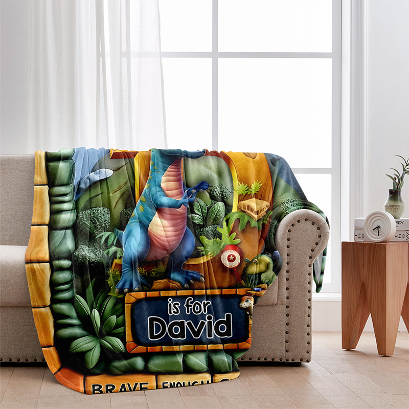 Personalized Kid Blanket Dinosaur World Gift for Grankids