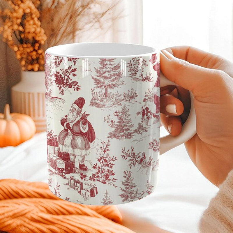 Personalised Vintage Christmas Toile De Jouy Coffee Mug