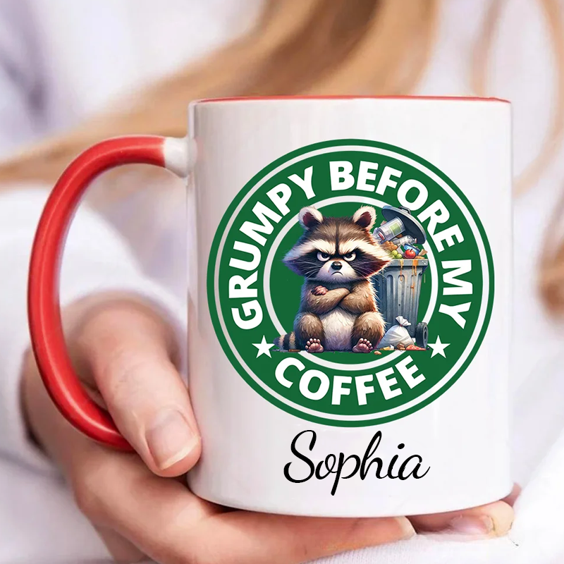 Personalised Grumpy Before Coffee Cartoon Animal 11oz Mug with Name Birthday Gift 