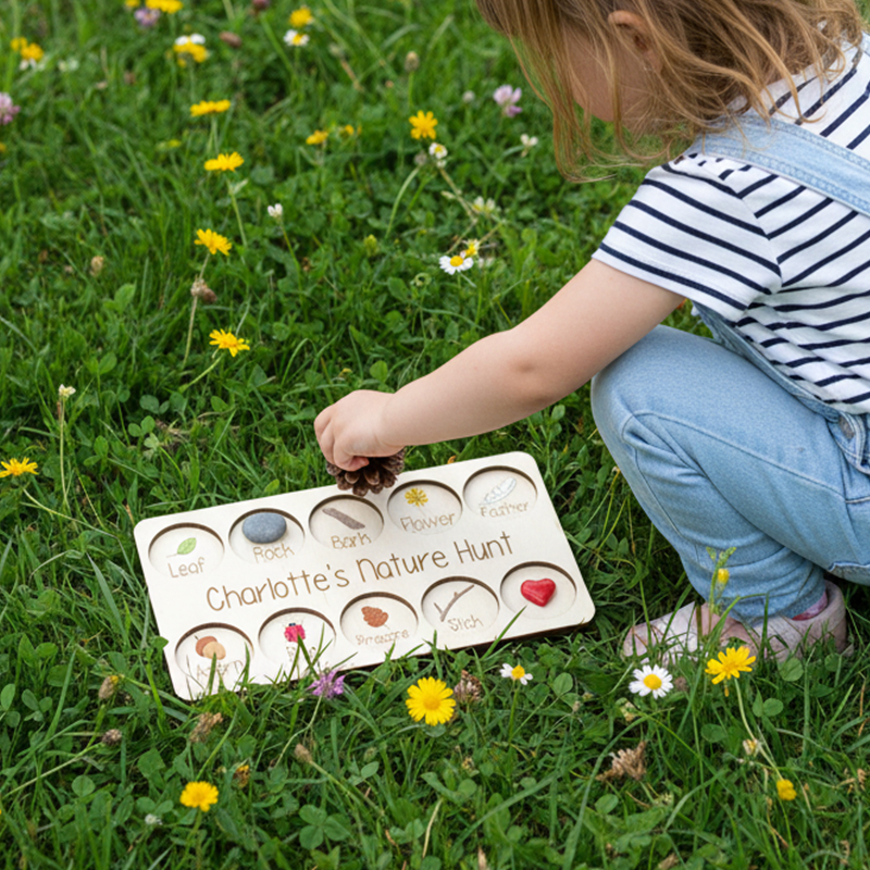 Personalized Montessori Scavenger Hunt Nature Hunt Board for Kids  Custom Name Outdoor Exploration Toy  Personalized Nature Scavenger Hunt Tray Outdoor Scavenger Game Forest School