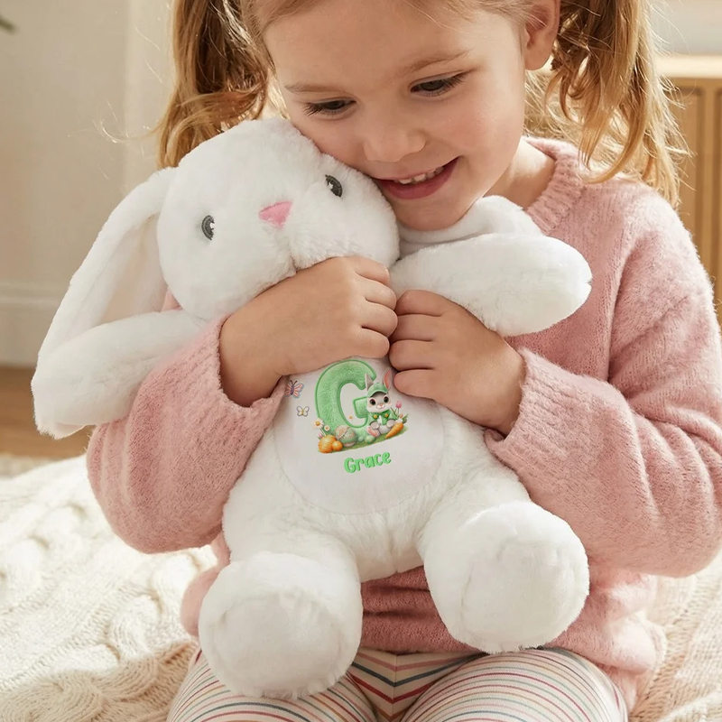 Personalized Butterfly Cute Rabbit Plush Easter Bunny Stuffed Toy with Initial and Name Easter Gift for Newborns Kids