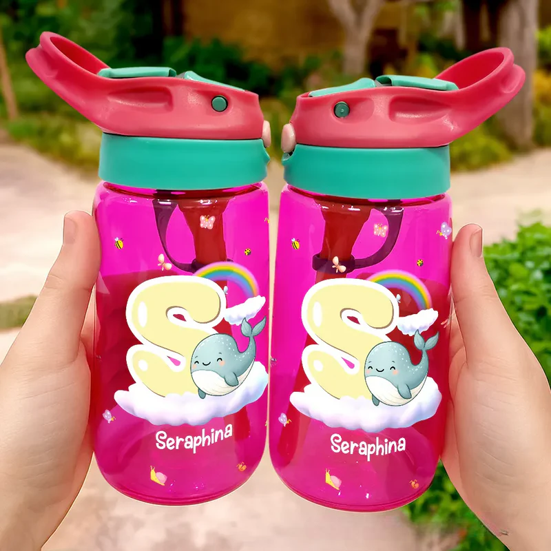 Personalized Cute Animals with Letters Kids Water Bottle with Straw