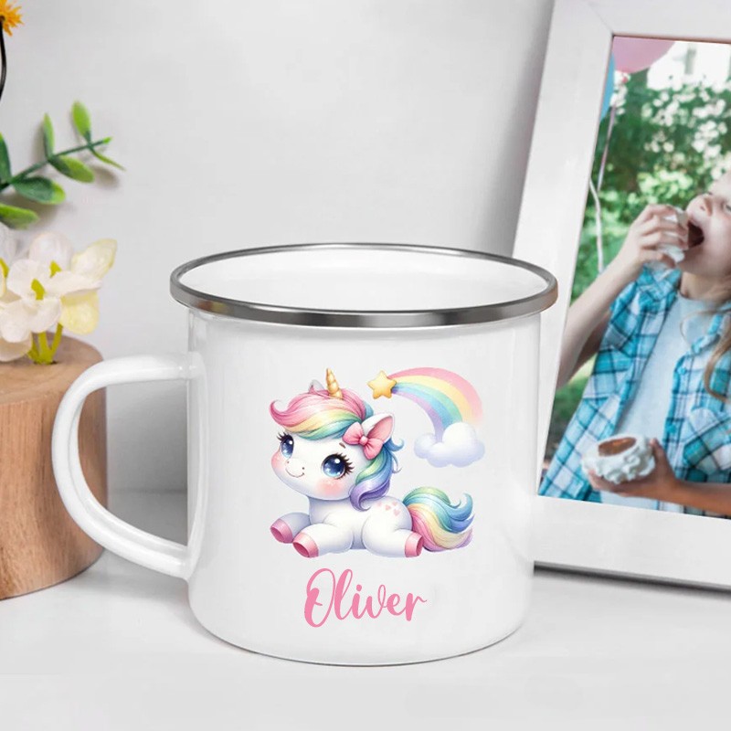 Personalized Multicolor Rainbow Dream Horse 12oz Enamel Mug with Name Birthday Gift 