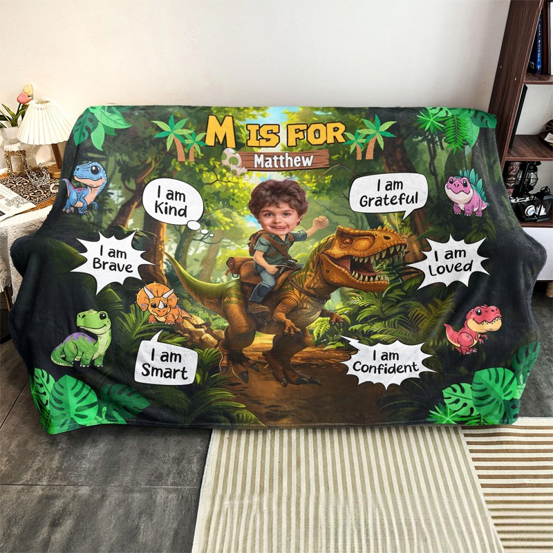 Personalized Dinosaur Adventure Boys Girls Photo Blanket for Kids Dino Blanket Baby Boy Gift