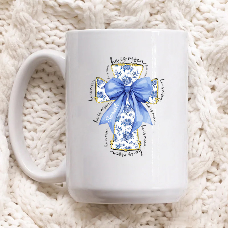 Personalized He Is Risen Bible Verse Jesus Ceramic Mug with Name Christmas Gift for Christians Birthday Gift for Christians