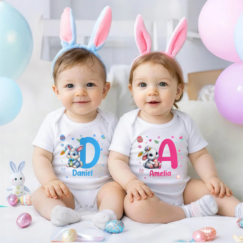 Personalized Easter Bunny Theme Custom Name Outfit Cute Infant Clothing Gift for Baby Spring Celebration Egg Hunt Baby Bodysuit