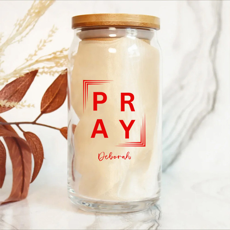 Personalized Christian Pray Glass Cup with Lid and Straw Birthday Religious Baptism Gift for Family Friends Christians