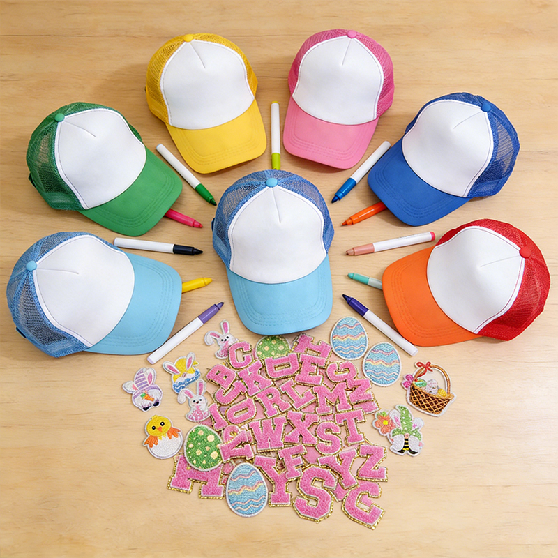 Personalized Easter DIY Trucker Hat Kit for Kids Customizable with Patches Markers  Alphabet Letters Parties and Goodie Bags