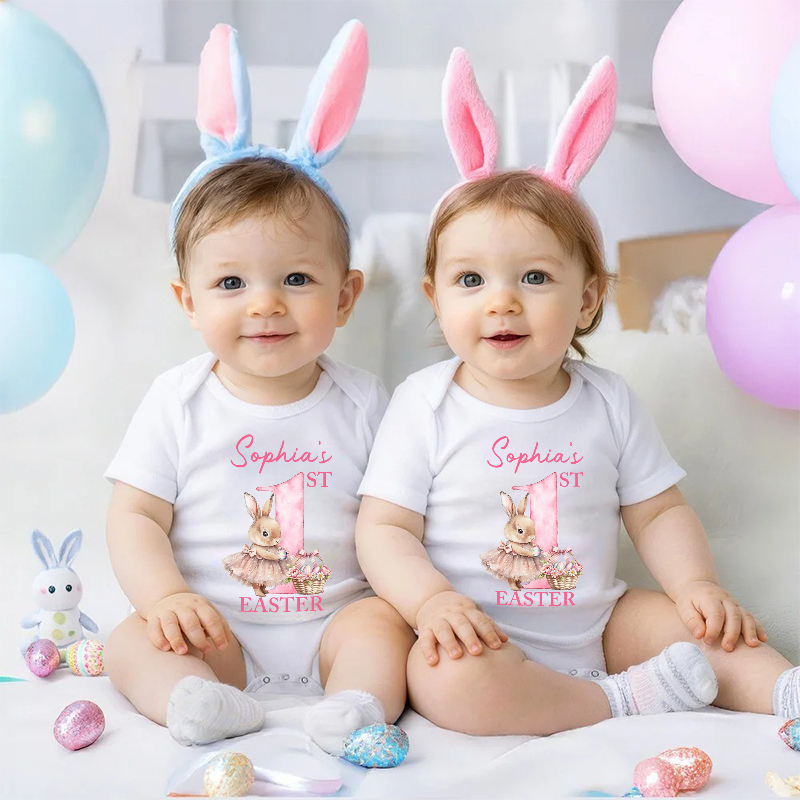 Personalized My First Easter Tutu Bunny Baby Bodysuit with Name Easter Party Birthday Gift for Kids Boys Girls