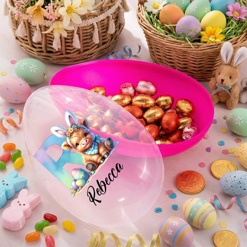 Personalized Cute Highland Cow Initial Easter Egg with Name Easter Egg Hunt Party Gift for Kids
