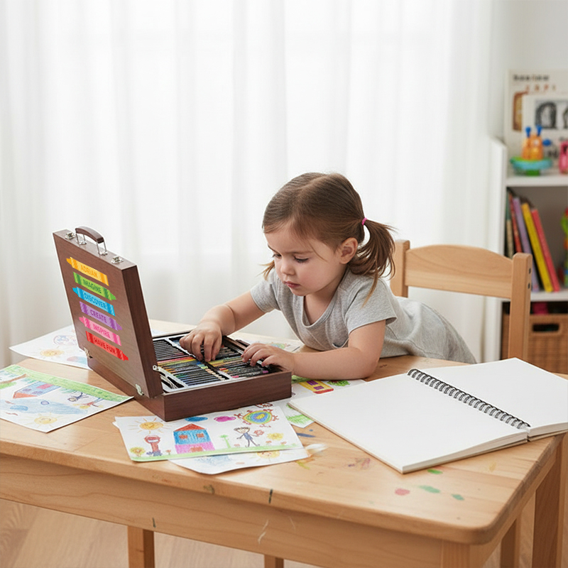 Personalized Name Wooden Art Set Perfect Gift for Kids Who Love Drawing and Painting 143 Piece Creative Kit