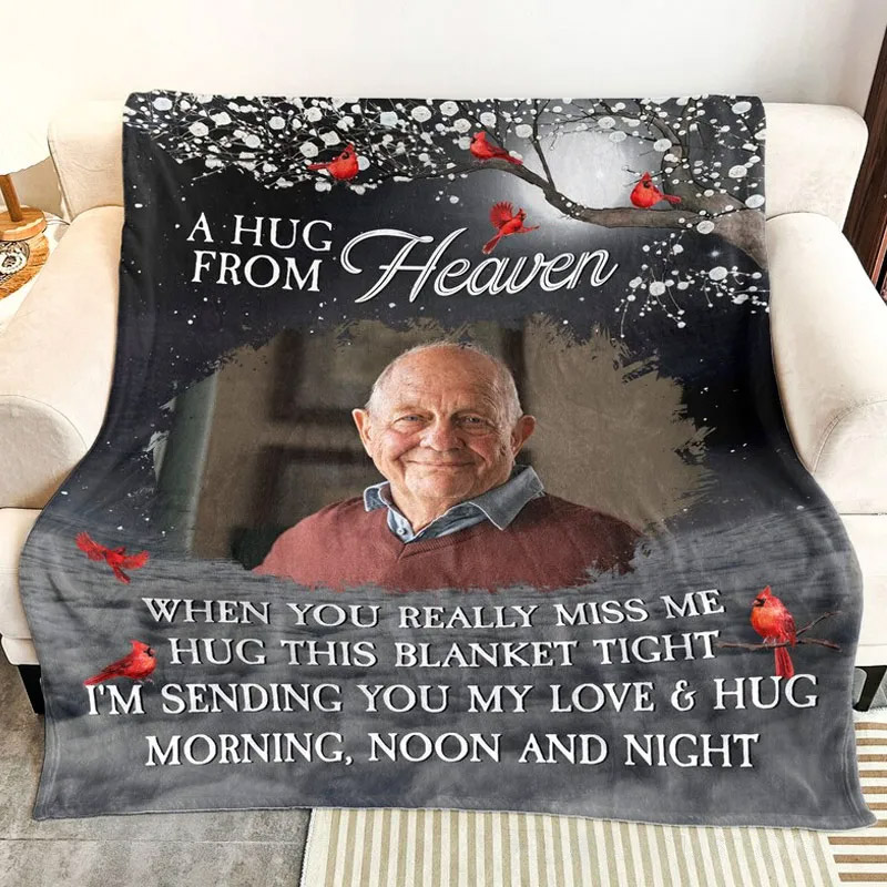 Personalized Memorial Photo Blanket A Hug From Heaven Remembrance Blanket in Loving Memory Blanket