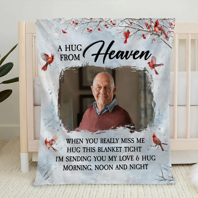 Personalized Photo Blanket A Hug From Heaven Sympathy Gift Memorial Blanket Custom Flannel Blanket
