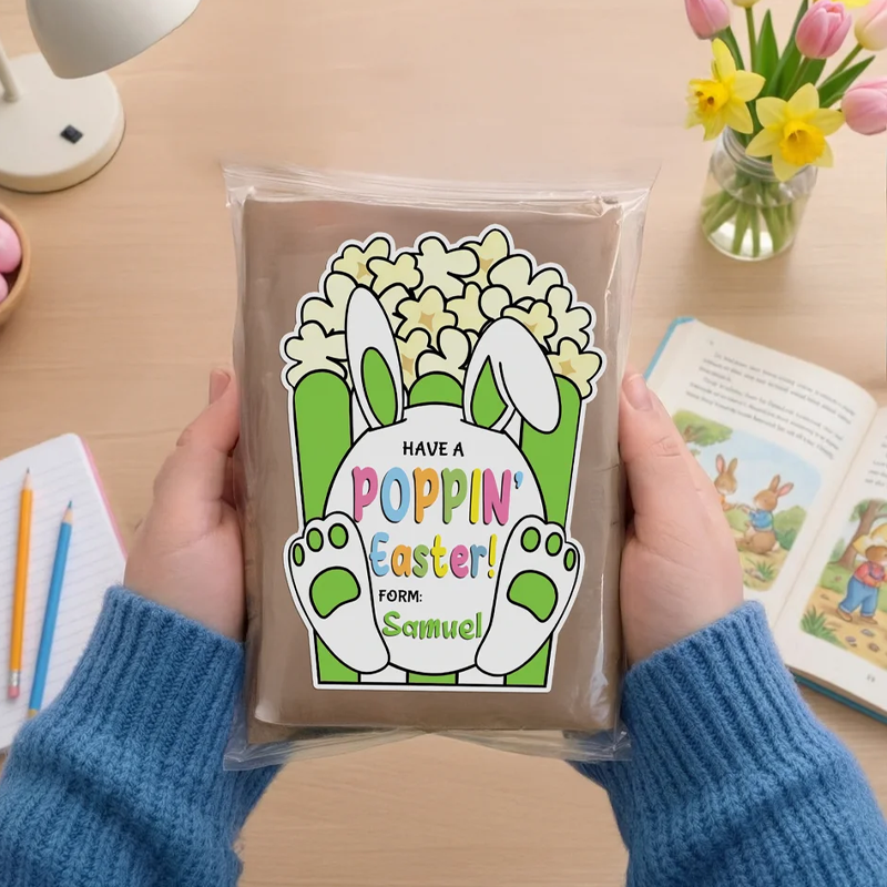 Personalized Cute Popcorn Rabbit Easter Waterproof Stickers Labels with Name Gift Decoration Easter Day Party Favors for Kids
