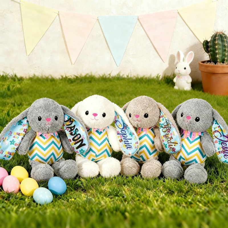 Personalized Easter Bunny Embroidered Plush Rabbit Stuffed Animal for Kids Bunny Plush Toy Easter Gift Baby Shower Plush Toy Newborn Gift