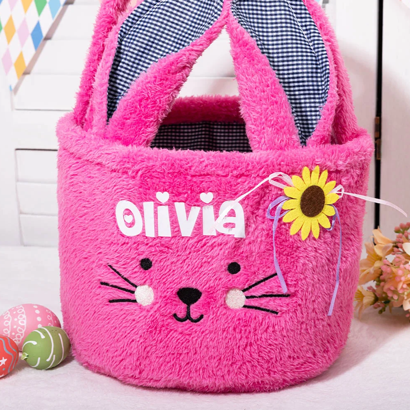 Personalized Cute Plush Bunny Easter Basket with Name Easter Egg Hunting Gift for Kids