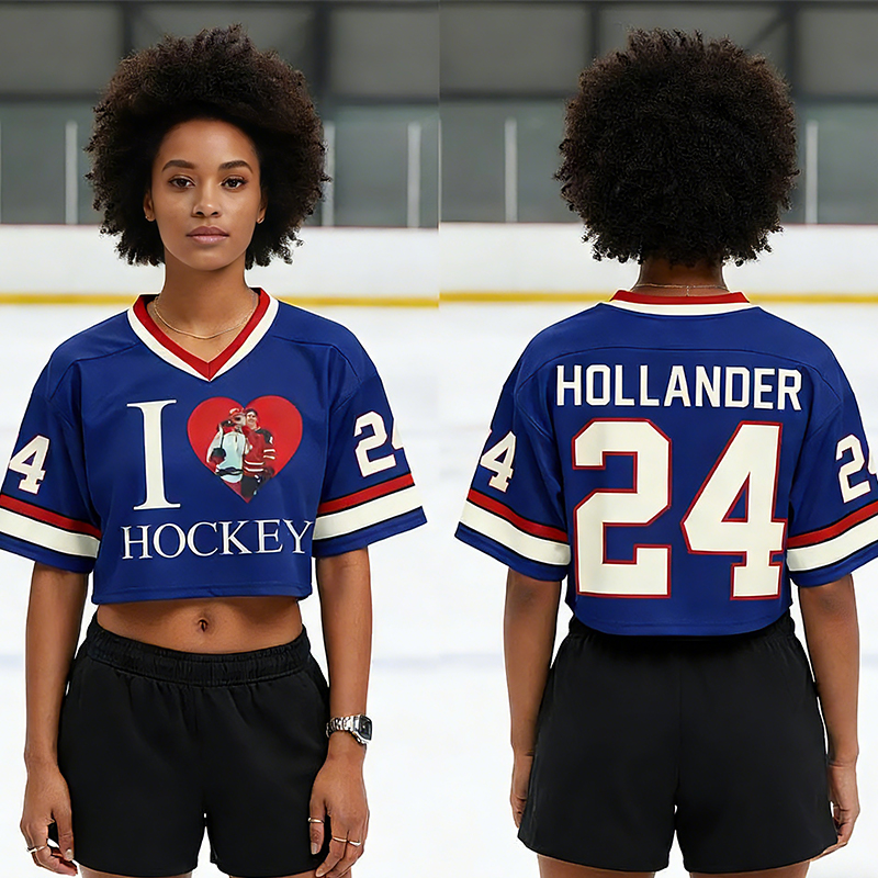 Personalized I Love Hockey HR Theme Crop Top Jersey for Female Hockey Fans Romance Hockey Gift
