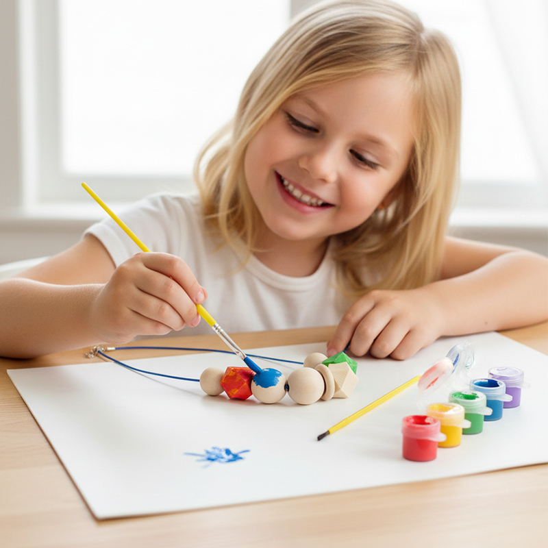 Personalized DIY Wooden Necklace Painting Kit for Kids Custom Name Necklace for Children Creative Craft for Ages 3+ Princess Jewelry DIY Craft