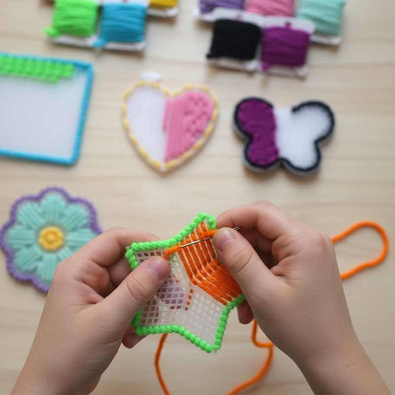 Personalized Kids Sewing Practice Kit Fun DIY Craft with Colorful Yarn and Plastic Canvas Shapes Kids Safe Sewing Practice Kit