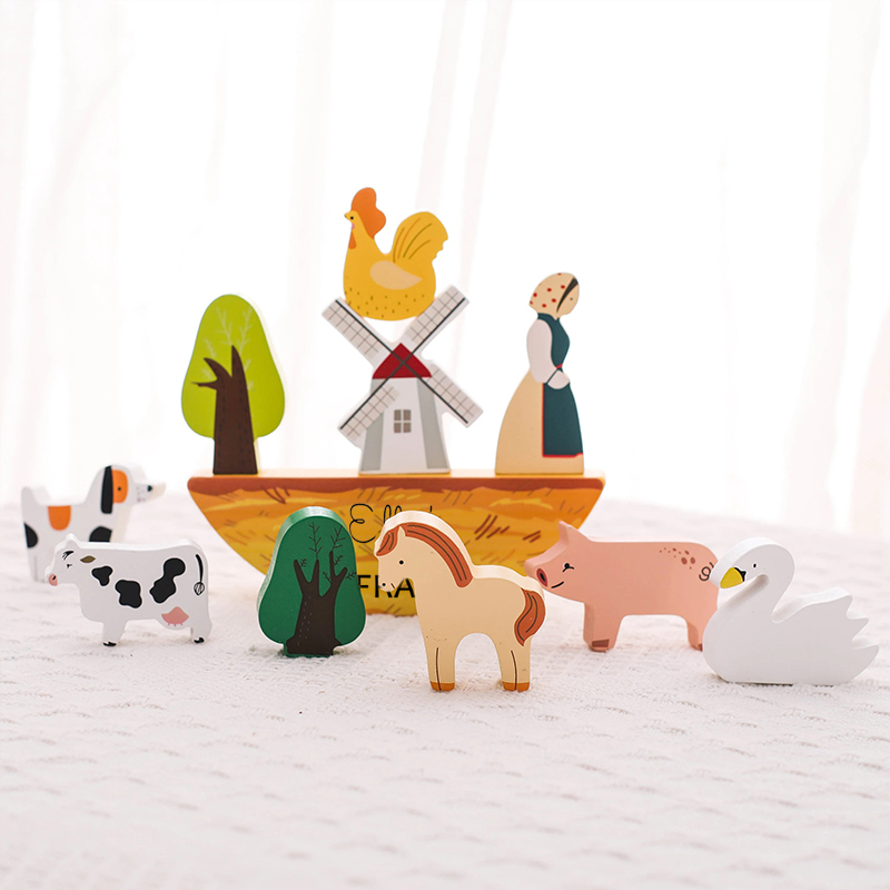 Personalized Wooden Farm Stacking Toy Set for Kids Custom Name, Creative and Educational Play