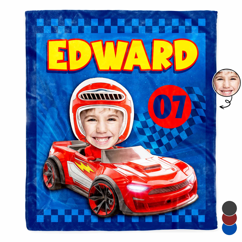 Personalized Race to My Heart Red Racing Car and Helmet Design  Custom Blanket Gift for Son and Grandson