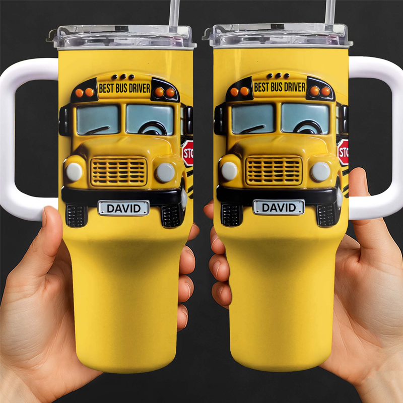 Personalized Best Bus Driver School Bus Design 40oz Tumbler with Straw Gift for Bus Drivers
