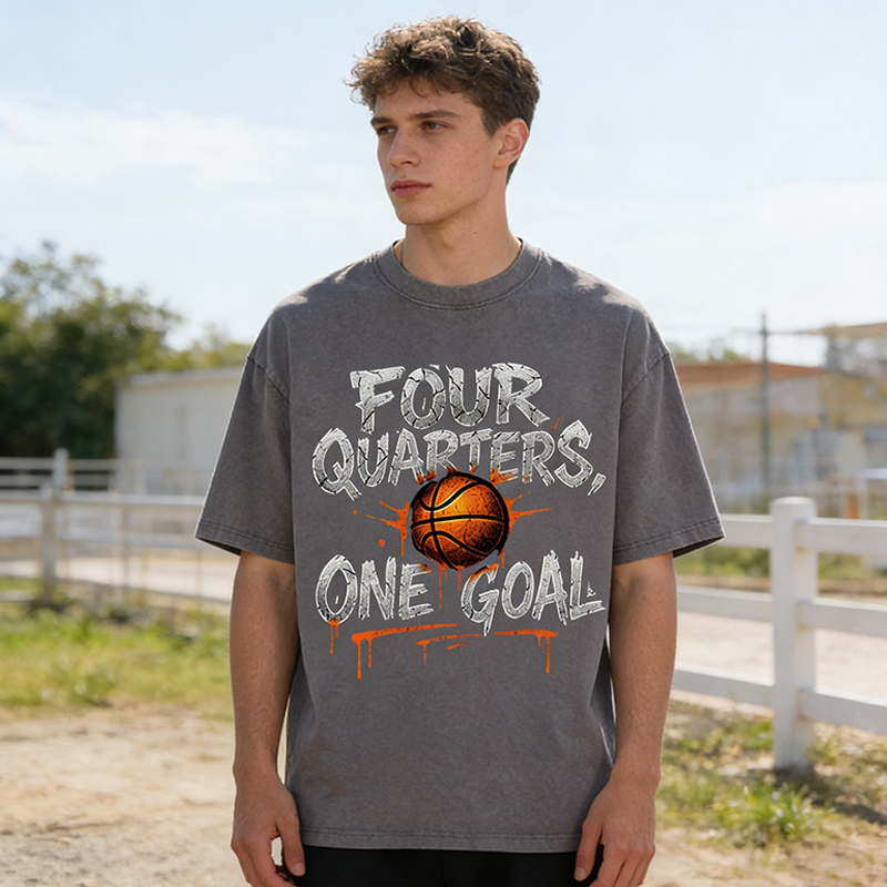Personalized "One Team One Grind" Basketball Graffiti Washed T-Shirt for Basketball Enthusiasts and Street Culture Fans