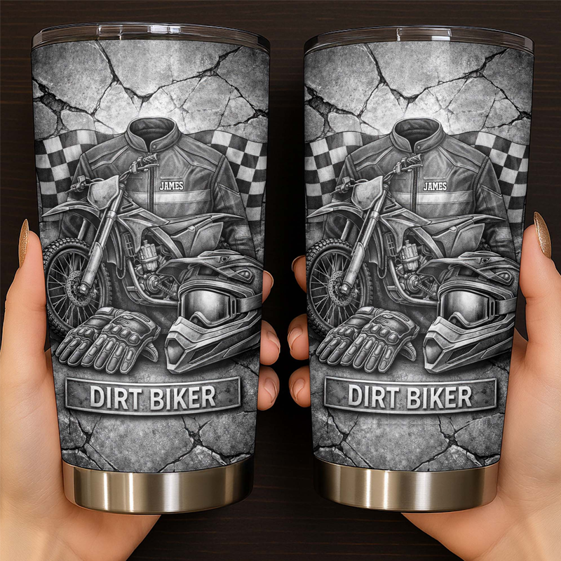 Personalized 2D Flat Dirt Biker Extreme Motorcycle Gear Custom Stainless Steel Tumbler Gift for Motorcycle Lovers