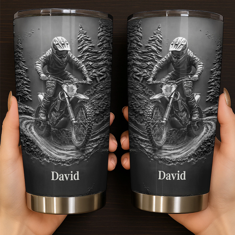 Personalized 2D Flat Experience the Thrill of the Ride Motorcycle and Rider Stainless Steel Tumbler Gift for Motorcycle Enthusiasts