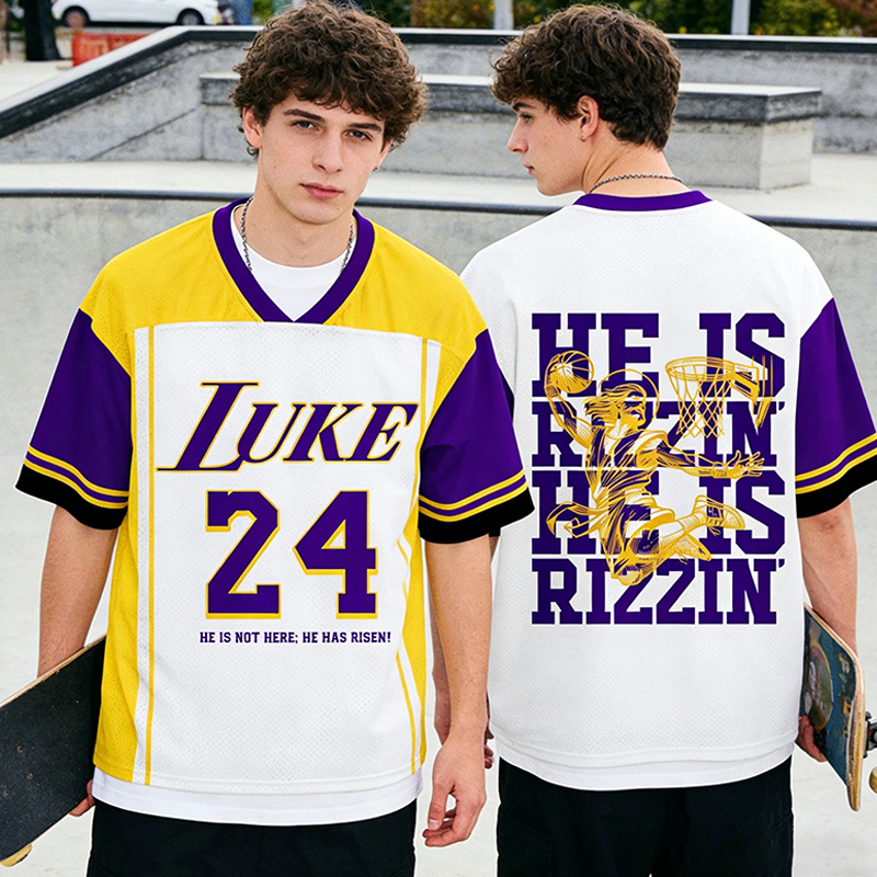 Personalized Faith-Infused Basketball Mesh Jersey Custom Name & Number "He Is Rizzin'" Design for Religious Athletes