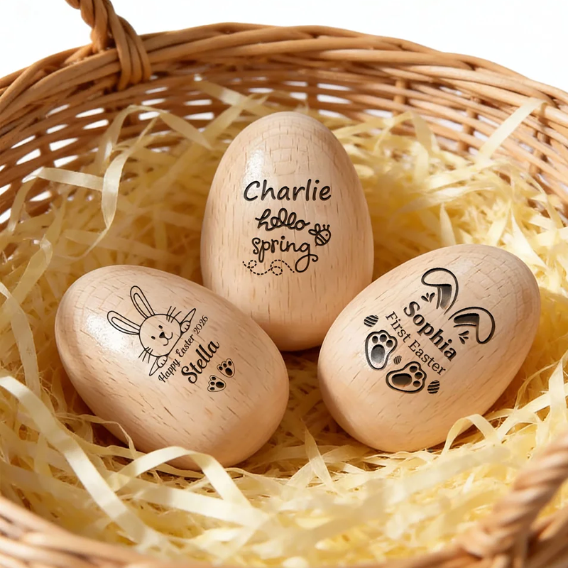 Personalized Happy Spring Bunny Wooden Easter Egg with Engraved Name Easter Basket Stuffers Home Decor Party Favors Gift for Kids