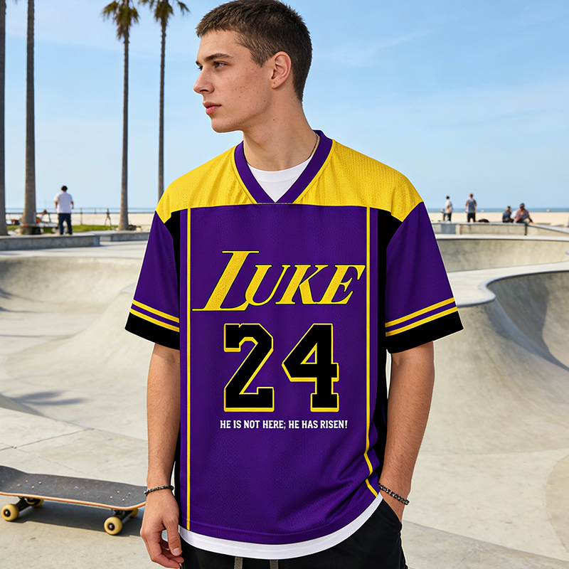 Personalized "He Is Rizzin'" Purple Mesh Basketball Jersey Custom Faith and Hoop Style for Christian Athletes