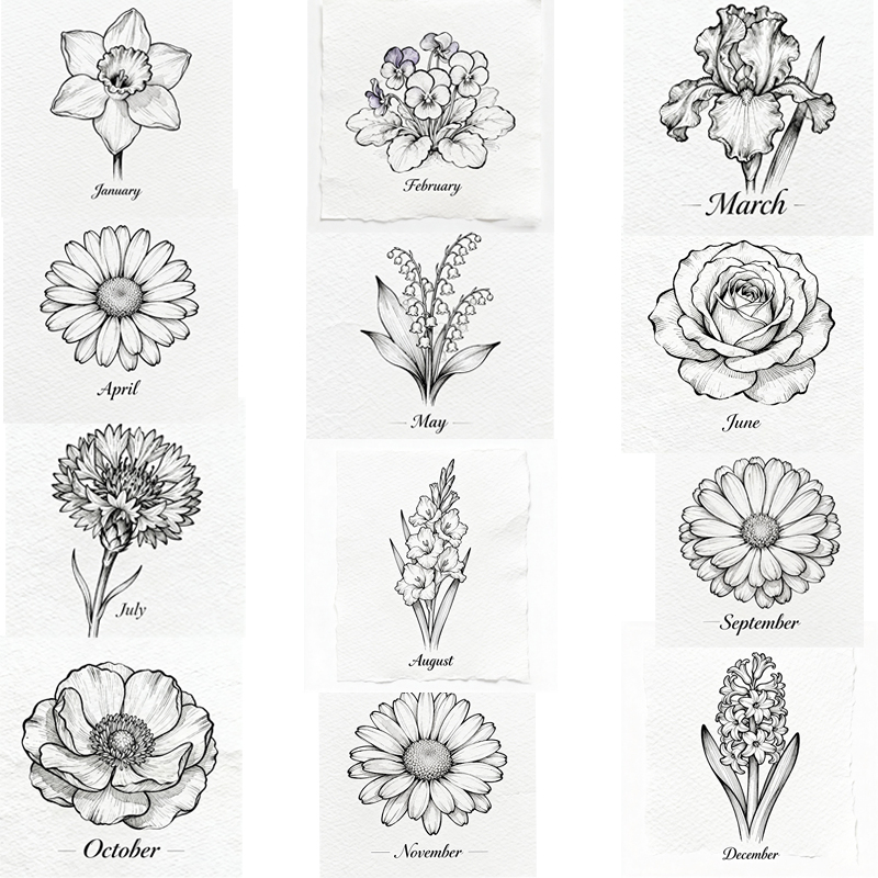 Personalized Birthday Flower Watercolor DIY Kit 12 Designs Creative Gift & Art Starter for Kids Monthly Flowers Watercolor Kit Beginner DIY Painting Activity