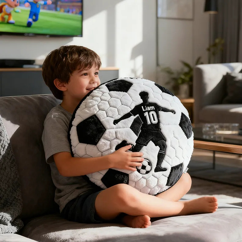 Personalized Soccer Pillow with Custom Name and Player Silhouette for Kids and Fans