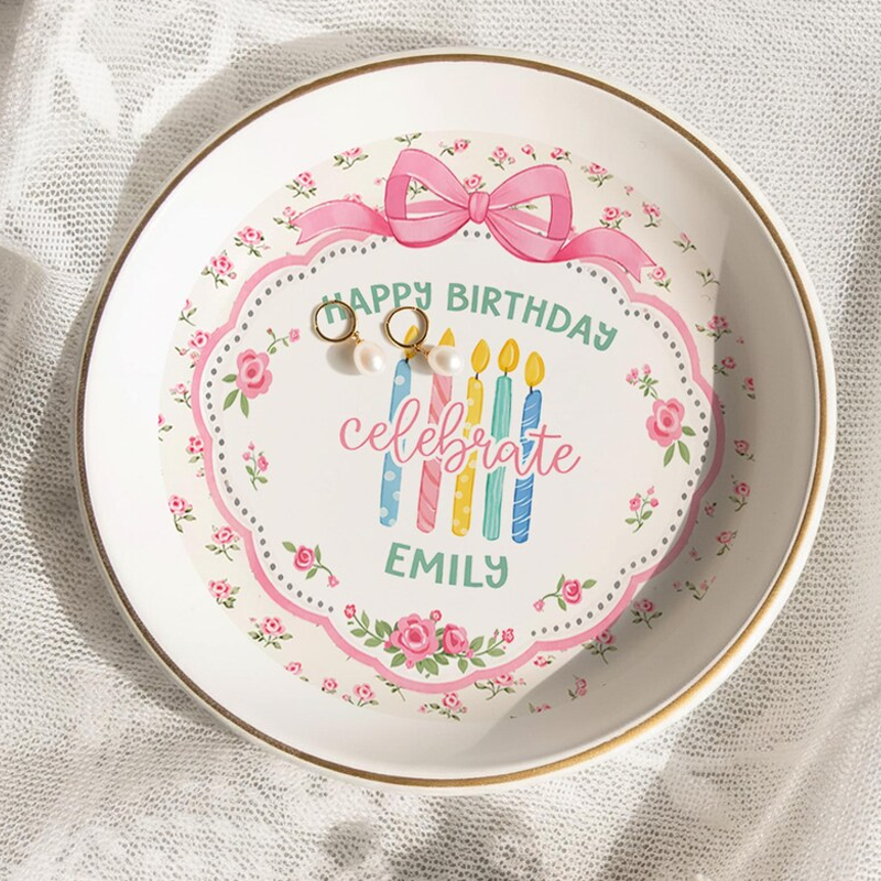 Personalized Birthday Jewelry Dish For Girls Custom Name Ceramic Trinket Tray Gift Birthday Gift