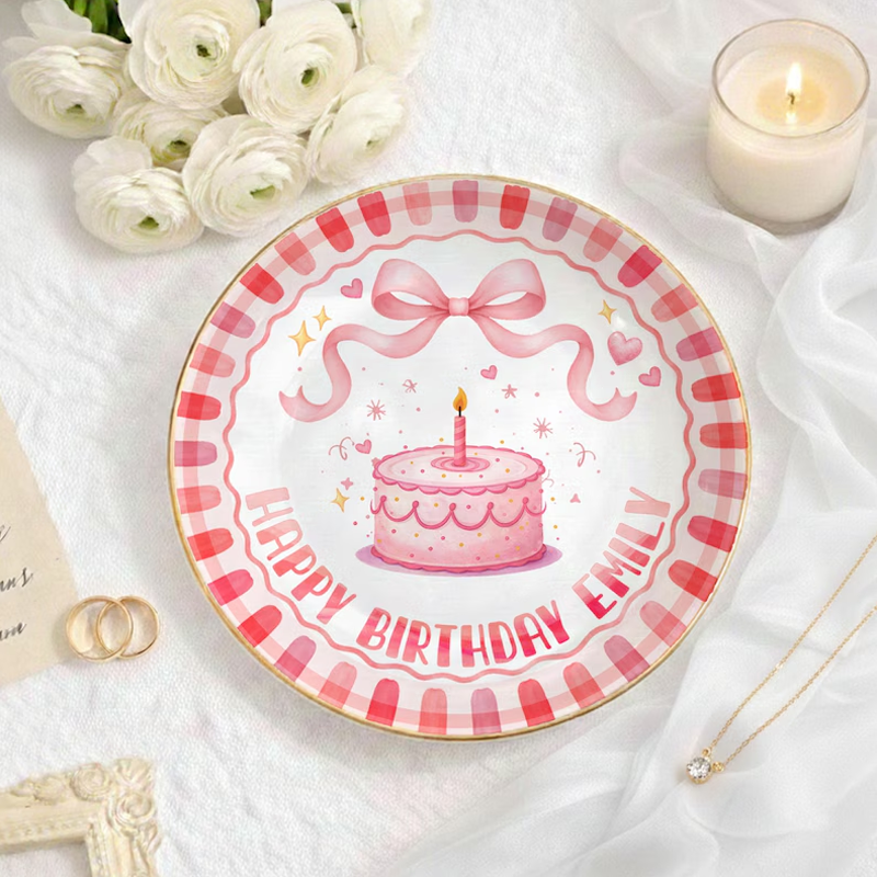 Personalized Happy Birthday Cake Ring Dish Handcrafted Hand Painted Jewelry Dish Ceramic Gift Personalized Kids Keepsake Plate