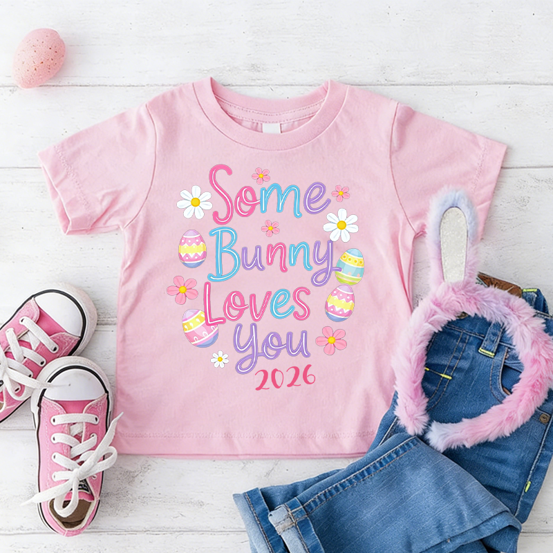 Personalized Some Bunny Loves You 100% Cotton Kid T-shirt with Name Easter Egg Hunt Easter Gift for Boys Girls