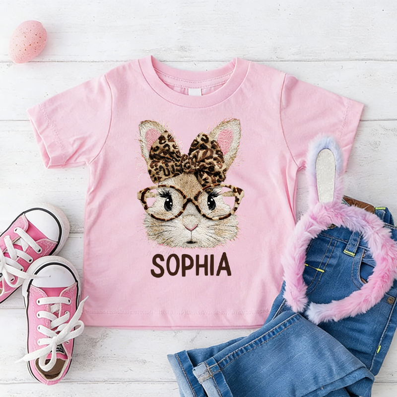 Personalized Happy Easter Bunny 100% Cotton Kid T-shirt with Name Easter Egg Hunt Easter Gift for Boys Girls