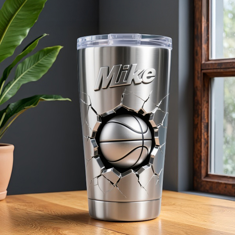 Personalized Basketball Tumbler with 3D Smash Design and Custom Name for Athletes and Coaches