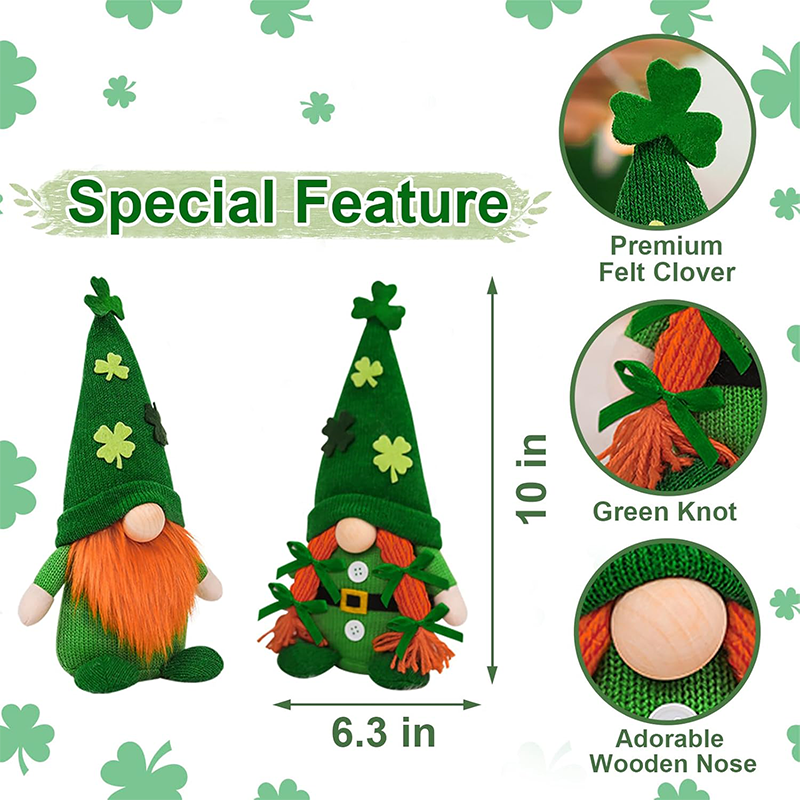 St Patricks Day Gnomes Decorations for Home Handmade Irish Leprechaun Gnome Plush Doll Ornaments with Lucky Shamrock Clover Saint Patricks Scandinavian Dwarf Tiered Tray Decor
