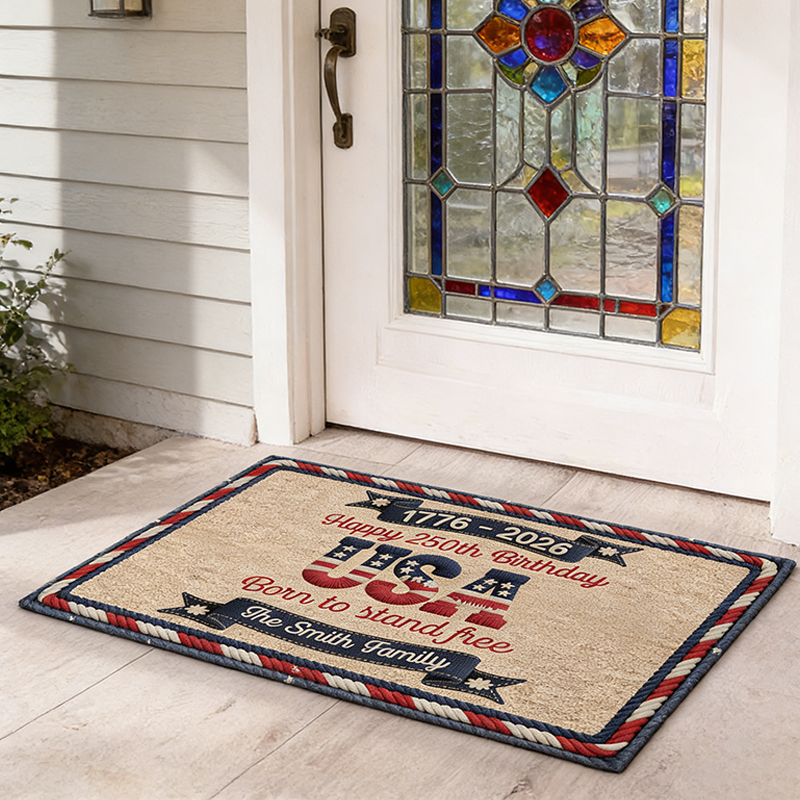 Personalized USA 250th Anniversary Doormat with Custom Family Name for Patriotic Home Decor